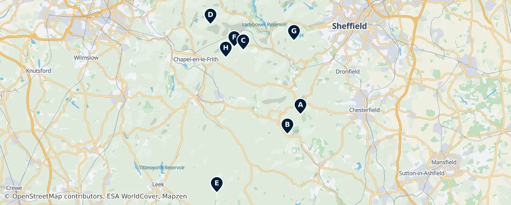 Map of Peak District National Park