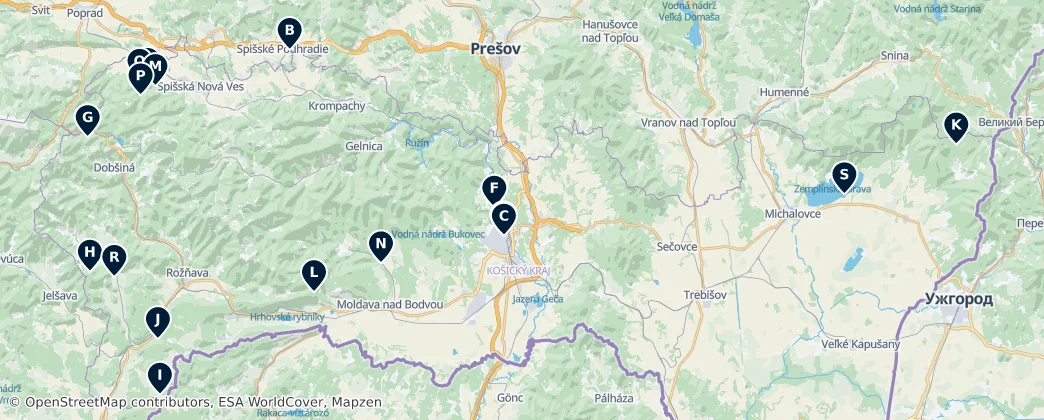 Map of Košický kraj