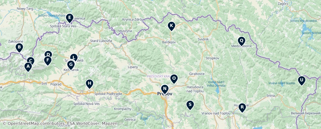 Map of Prešovský kraj