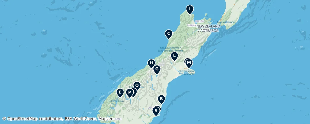 Map of South Island