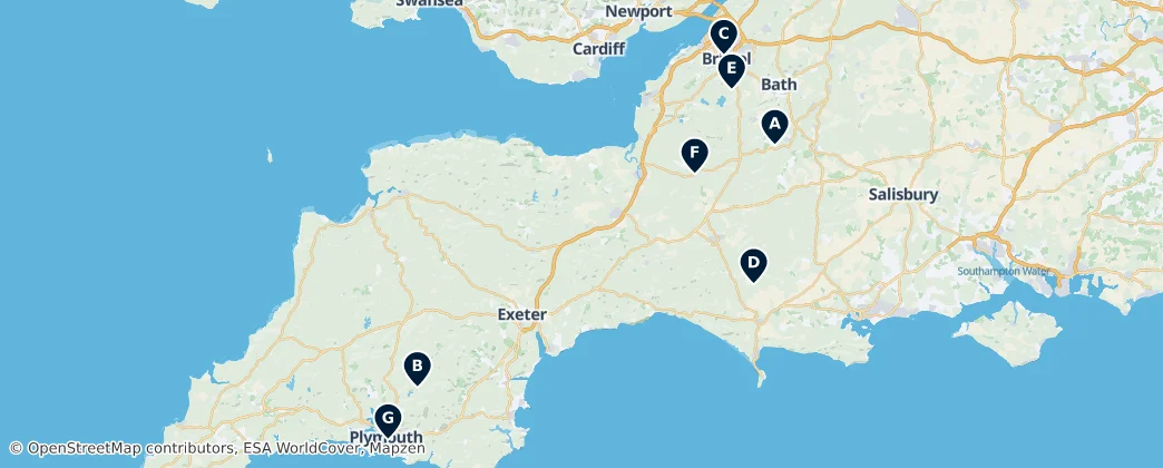 Map of South West England