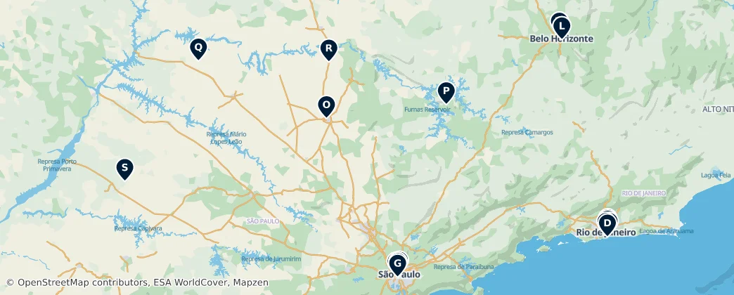 Map of Southeast Region, Brazil