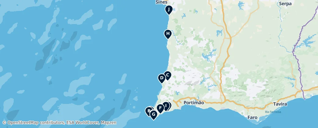 Map of Sudoeste Alentejano e Costa Vicentina Natural Park