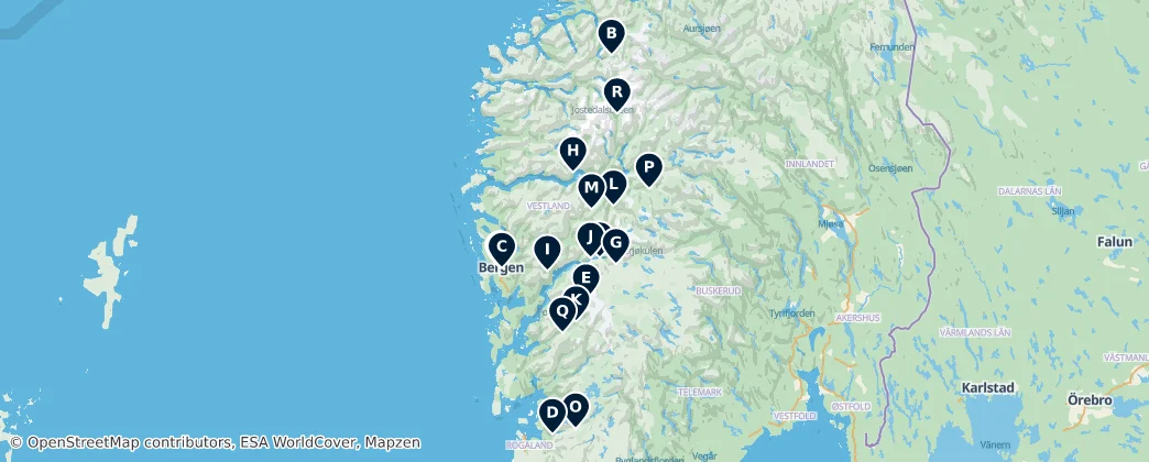 Map of Vestlandet