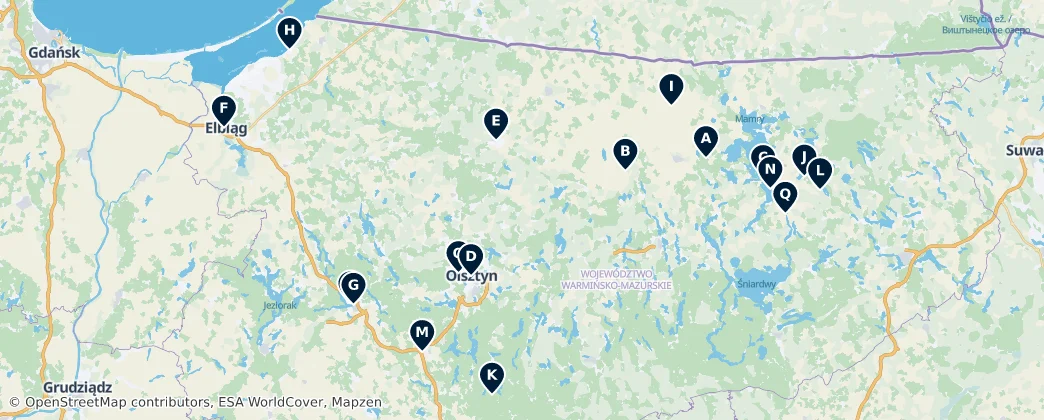 Map of Warmian-Masurian Voivodeship
