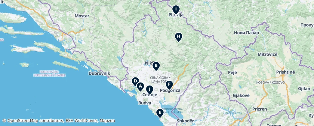 Map of 黑山 / 蒙特內哥羅