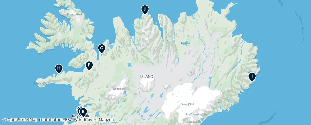 Map of Ísland