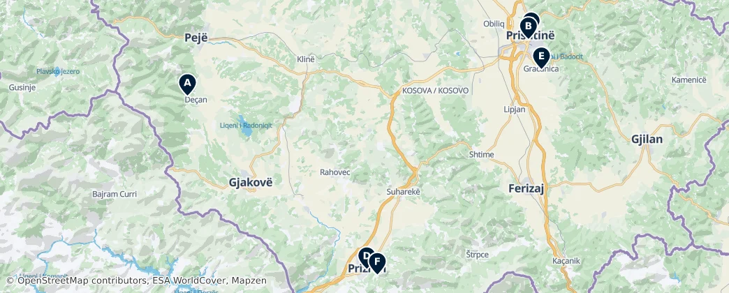 Map of 科索沃