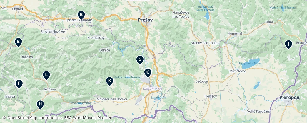 Map of Košický kraj