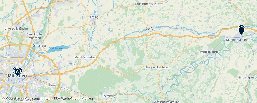 Map of 上巴伐利亚行政区