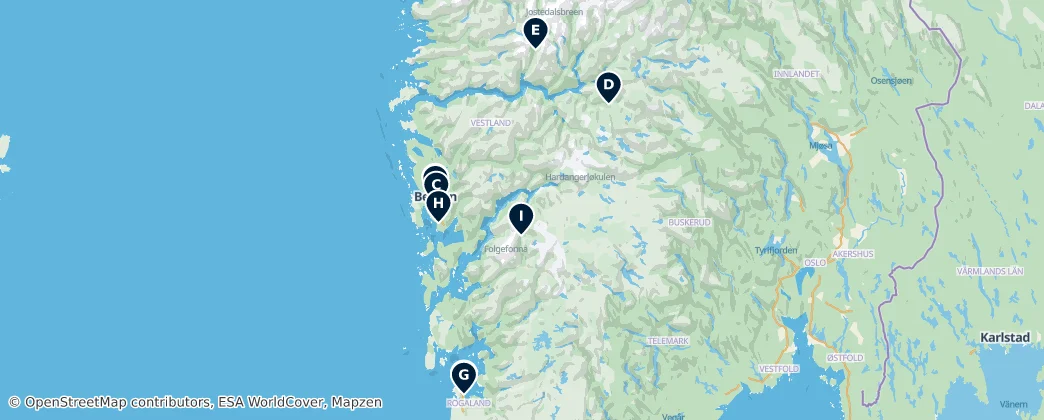 Map of Vestlandet