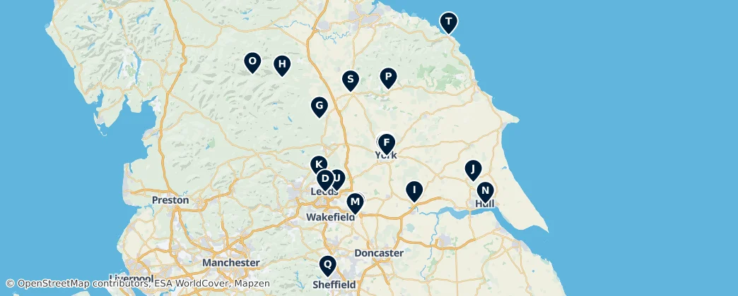 Map of Yorkshire and the Humber