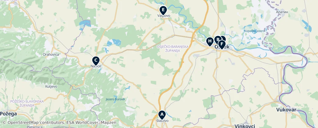 Map of 奧西耶克-巴拉尼亞縣