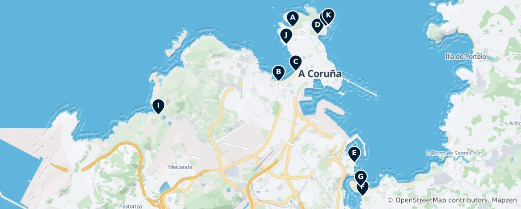 Mappa di A Coruña Beaches