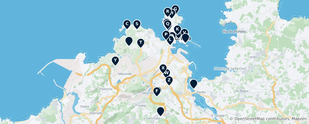 Mapa A Coruña Landmarks and Views