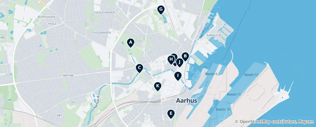 Mapa Parks and Gardens of Aarhus