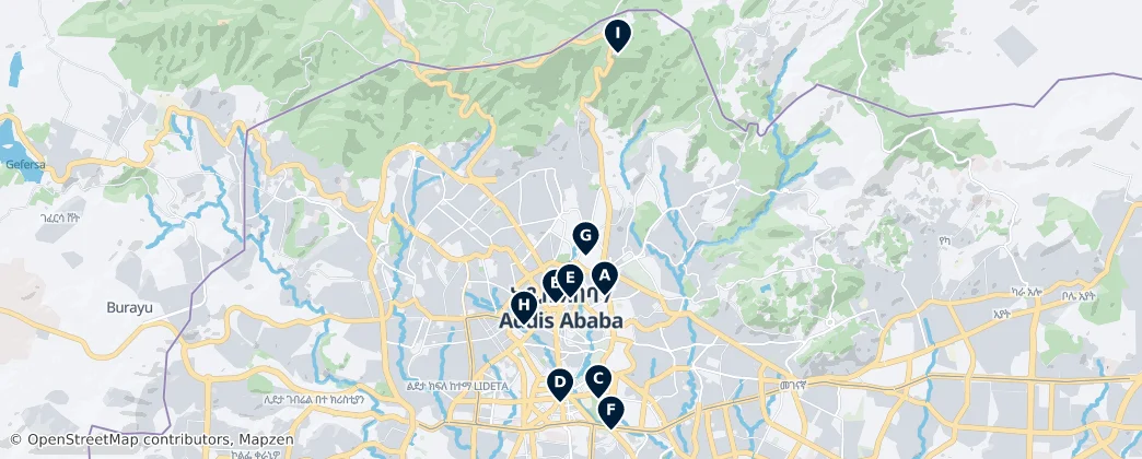 Map of Cultural Hubs of Addis Ababa