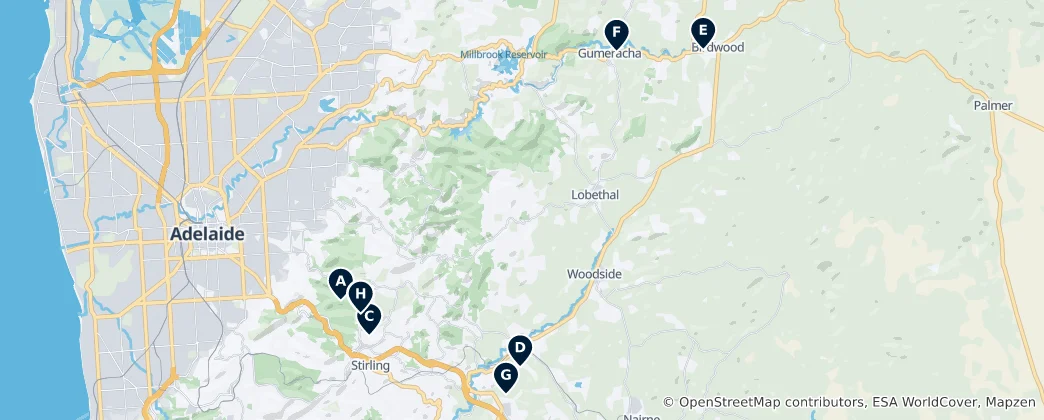 Mapa Adelaide Hills Essentials