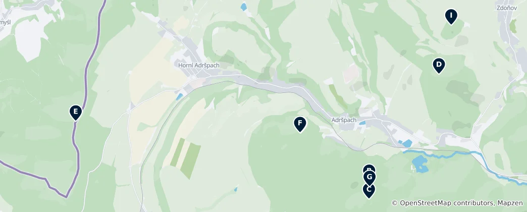 Map of Adršpach's Hidden Gems