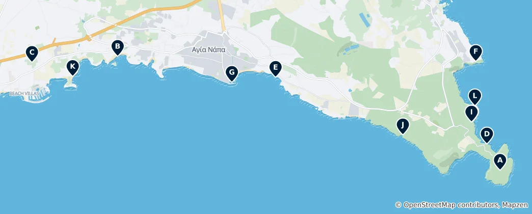 Map of Agia Napa's Absolute Essentials