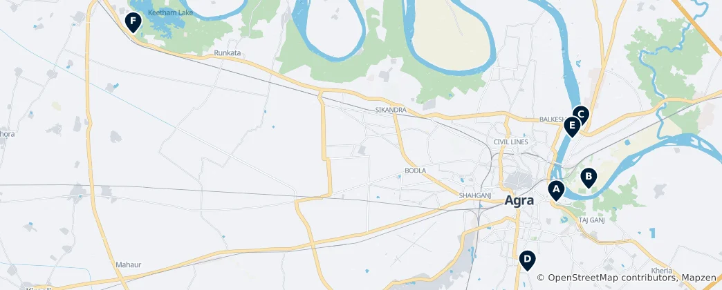 Map of Agra's Gardens and Parks