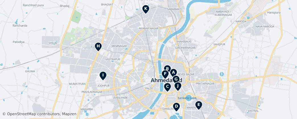 Karte von Religious Landmarks of Ahmedabad