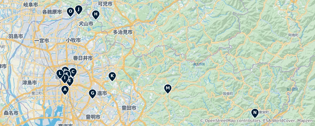 Mapa Nagoya Parks & Recreation