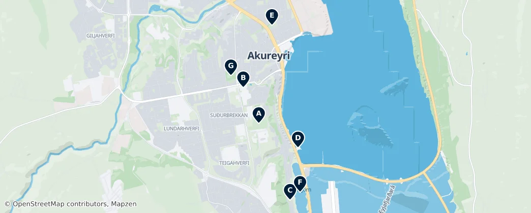 Map of Outdoor Recreation in Akureyri