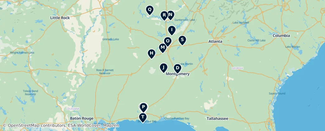Map of Historic Sites of Alabama