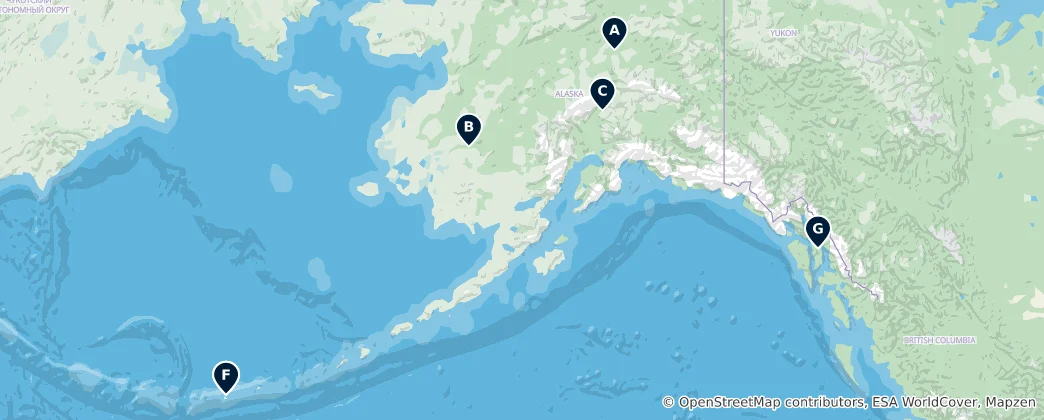 Mappa di Alaska Viewpoints & Heritage