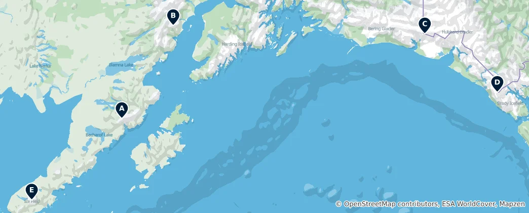 Mapa Alaska's Peaks and Volcanoes