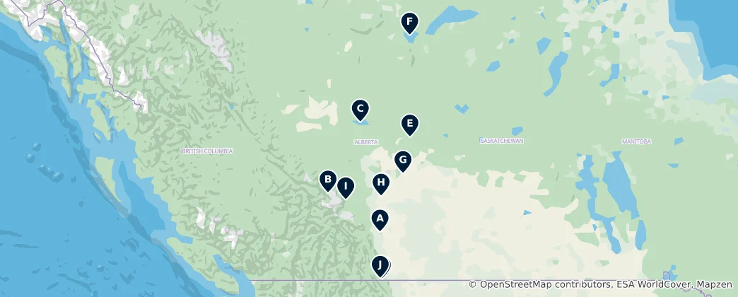 Mapa Alberta's Lakes and Waterfalls