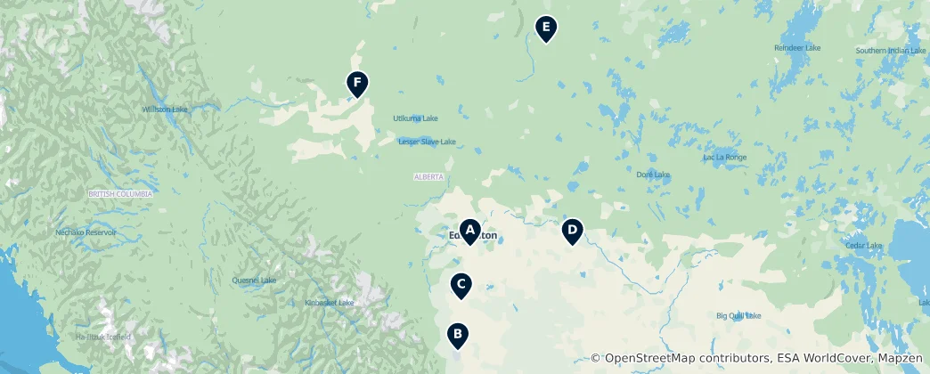 Mapa Major Airports in Alberta