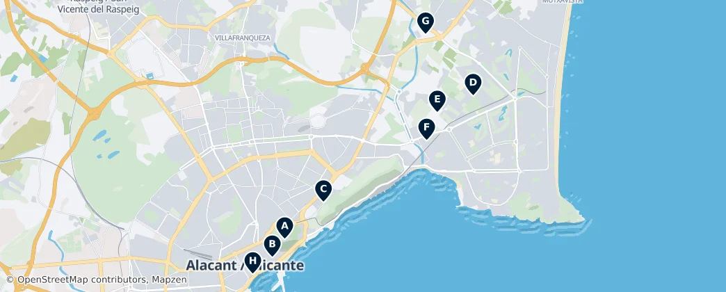 Map of Historic Landmarks of Alicante