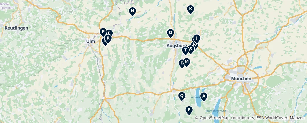 Carte de Allgäu Churches and Monasteries