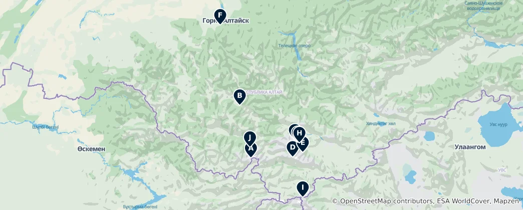 Map of Altai Peaks and Passes