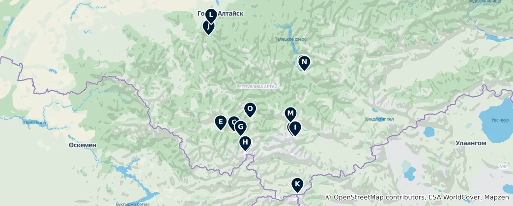 Karte von Mountain Huts & Campgrounds