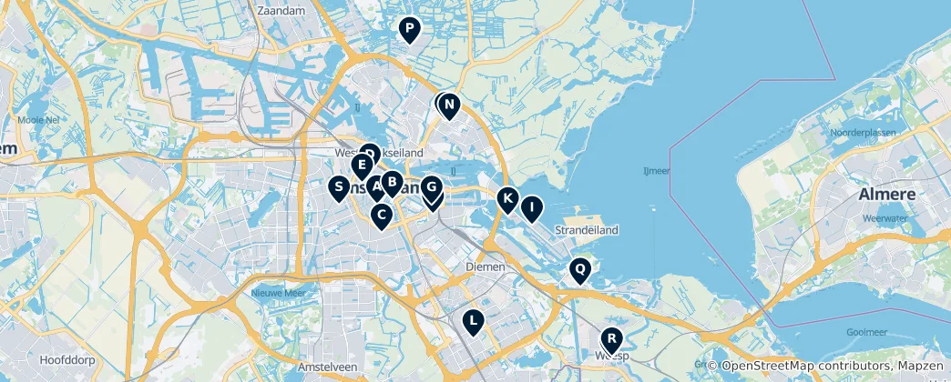 Mapa Amsterdamské trhy a nákupy