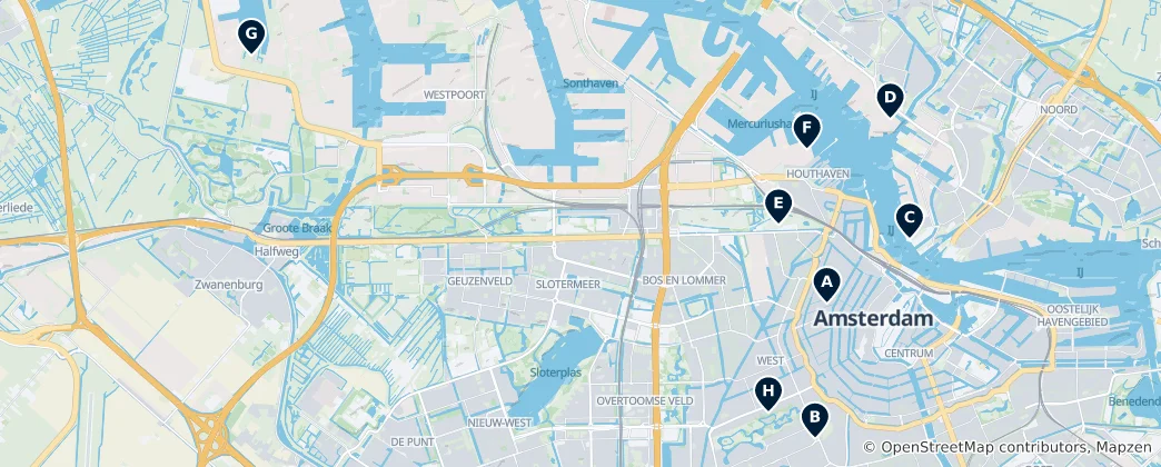 Mapa Kulturní skvosty Amsterdamu