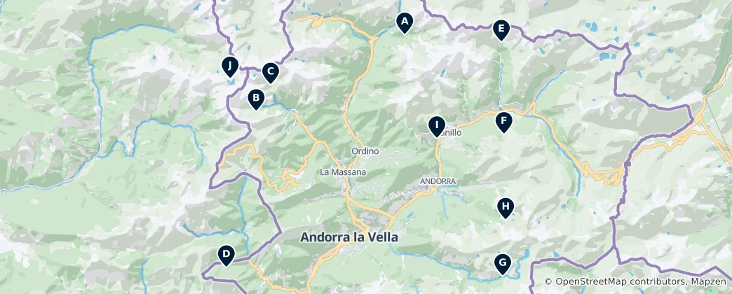 Mapa De Andorra's Alpine Shelters & Climbing