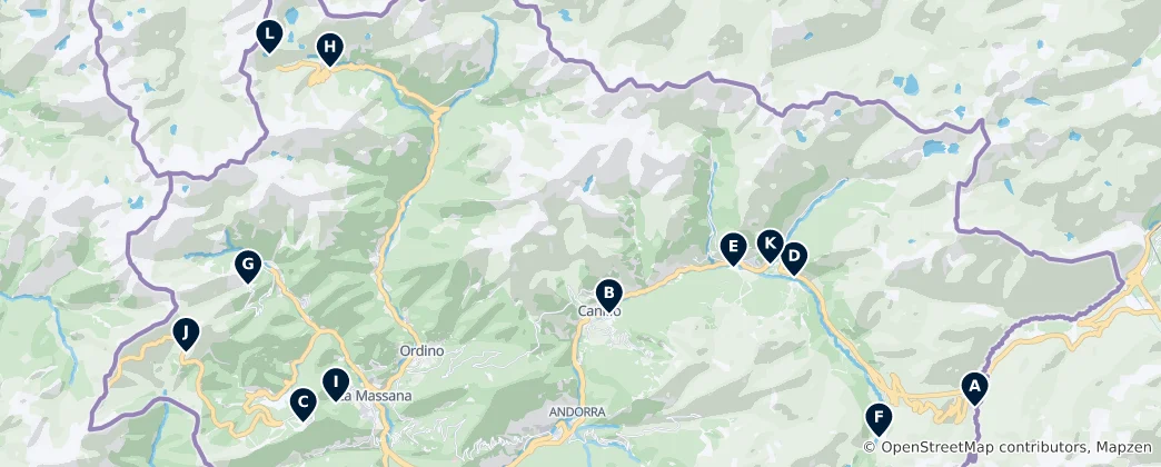 Karte von Ski Resorts in Andorra