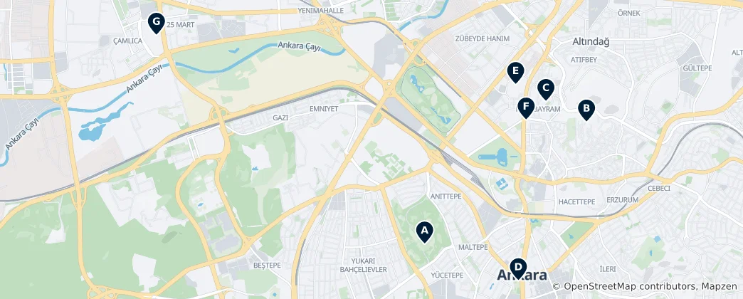 Mapa de Ankara's Historic Landmarks