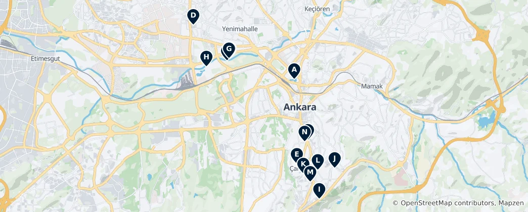 Карта Parks & Gardens of Ankara