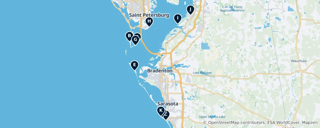 Mapa de Top Beaches and Shelling Spots