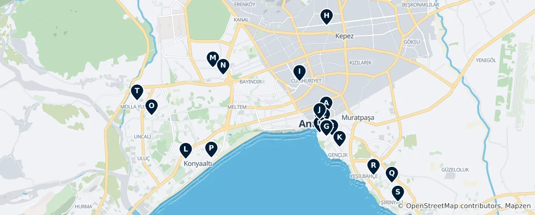 Map of Antalya's Sacred Sites