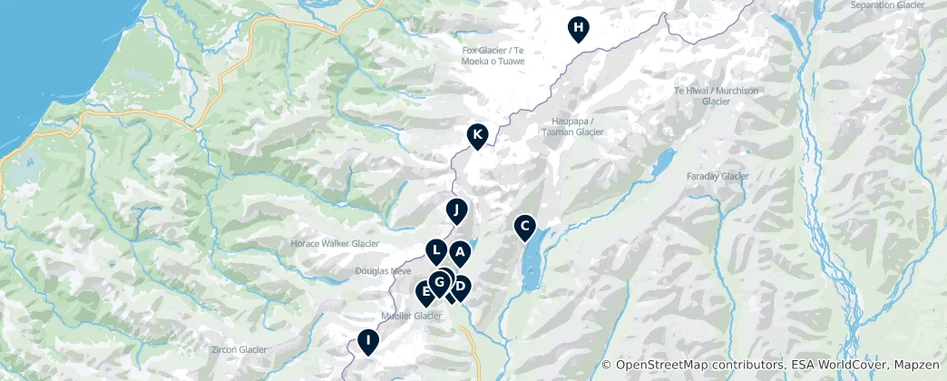 Karte von Mount Cook Viewpoints & Camps