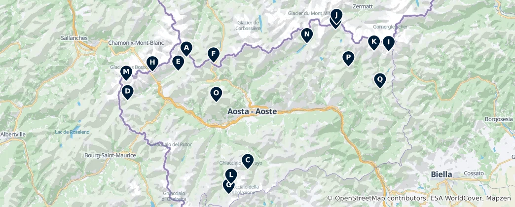 Mappa di Alpine Huts of Aosta Valley