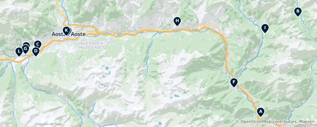 Mapa De Castles of Aosta Valley