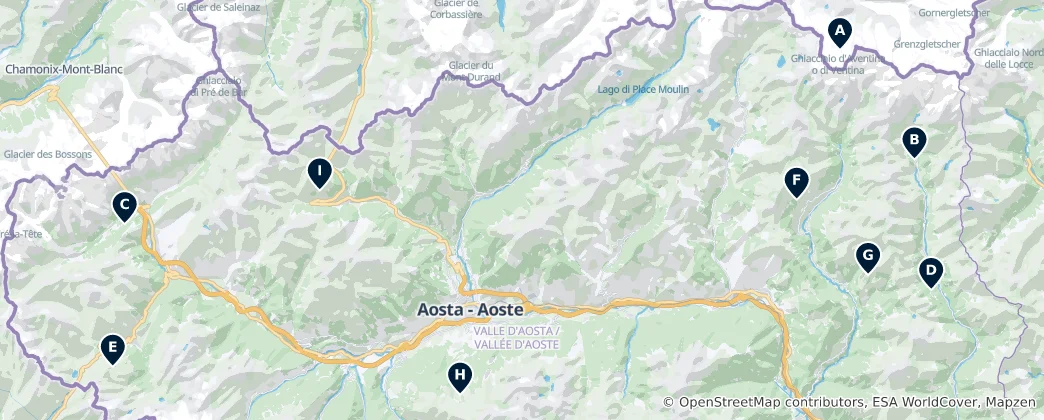 Mapa De Winter Sports in Aosta Valley