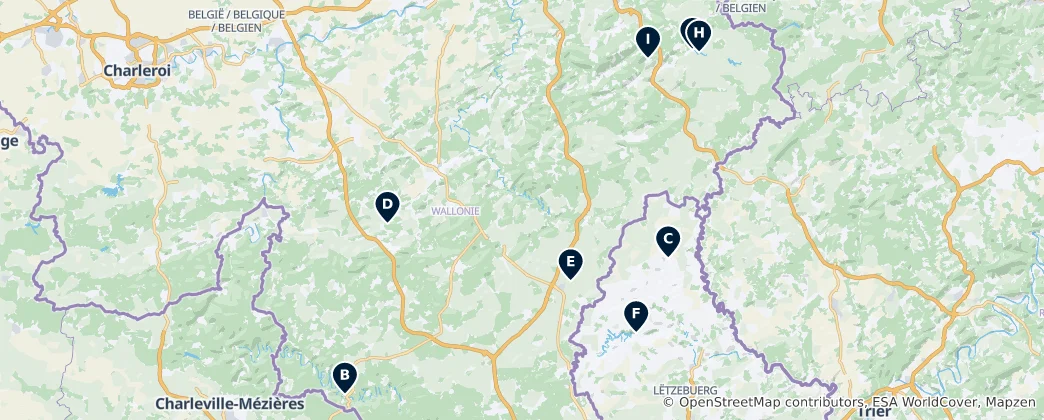 Karte von Ardennes Essentials: Castles, History, and Nature